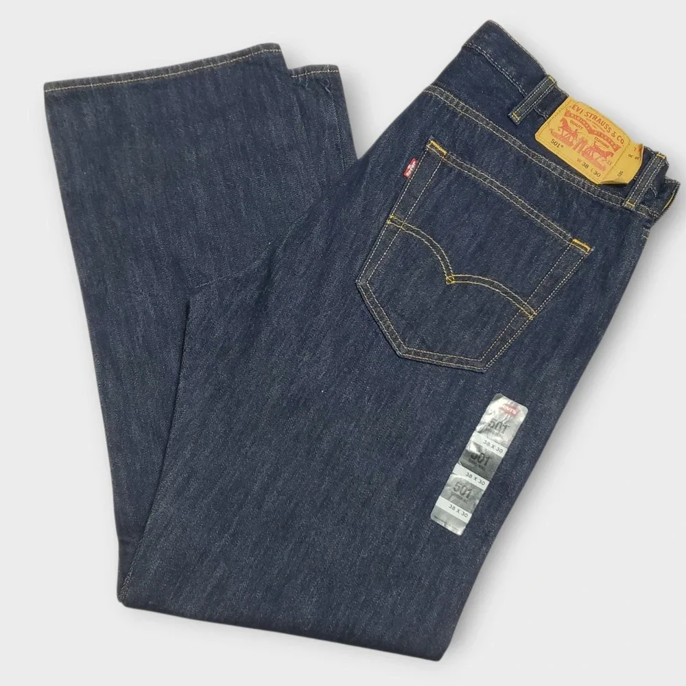 NWOT Levis 501 Original Fit Jeans Mens 38x30 Dark Wash Blue Denim Button Fly